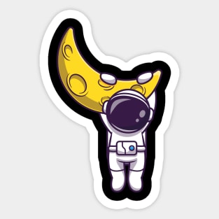 Astronaut Hanging On Moon Cartoon Sticker